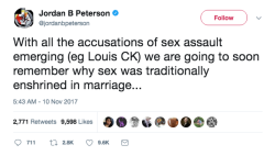 allthecanadianpolitics:  maureenlycaon: zanpyr:  allthecanadianpolitics:  Tenured University of Toronto professor Jordan Peterson seems to be suggesting that sexual assault is ok if you’re married or that its not sexual assault if you rape your wife