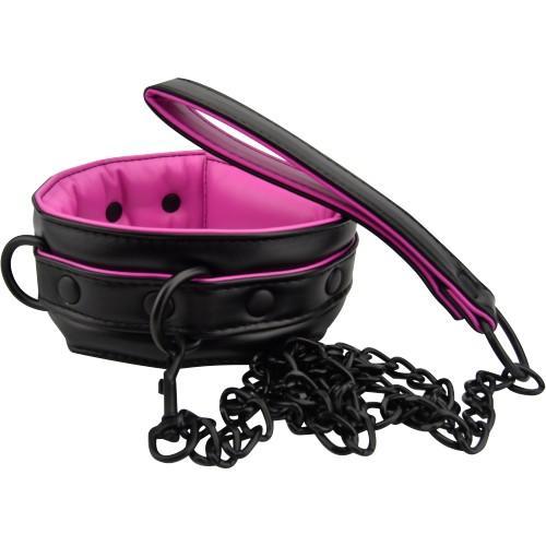 BOUND TO PLEASE PINK & BLACK BONDAGE COLLAR & LEASH