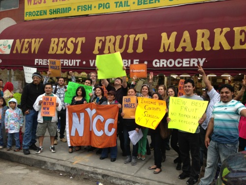 Saturday afternoon, workers and community members toured 4 grocery stores demanding an end to wage t