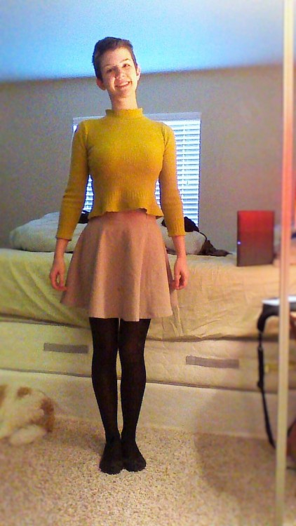 Daily Outfit! Today I am wearing my new vintage sweater from Good Will. It is mustard yellow, croppe