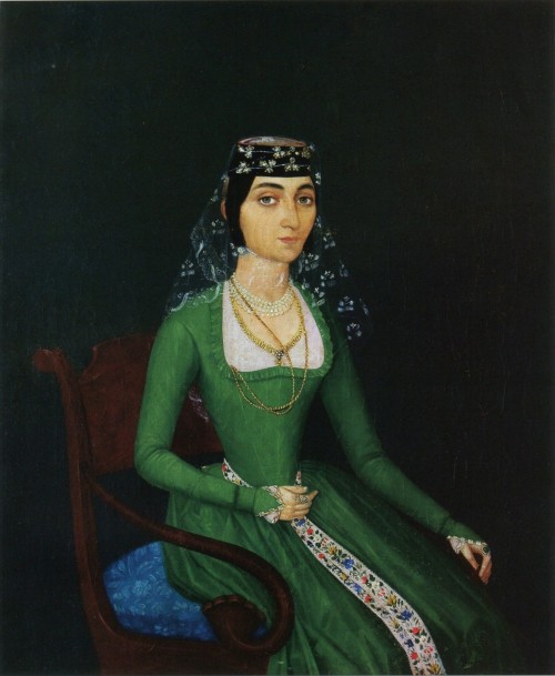 Portrait of Armenian noblewomen by Hakob Hovnatanyan;E. D. Rotinova-Gurgenbekyan, 1840-1850 and Prin