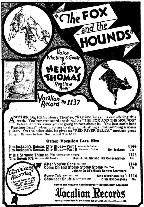 redhotshellac: Henry Thomas “Ragtime Texas” Vocalion Records ads, 1927