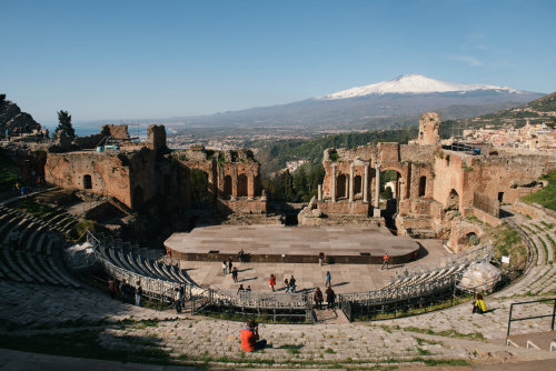 Mt Etna in the background on a clear day from Taormina’s Teatro Greco.