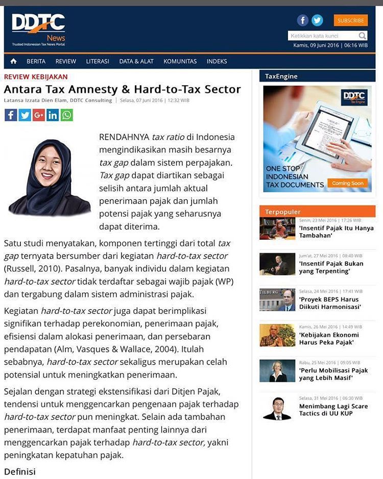 ANALISIS | Antara Tax Amnesty & Hard-to-Tax Sector http://news.ddtc.co.id/artikel/6548/Antara-Tax-Amnesty–Hard-to-Tax-Sector/#.V2dPkFxhyv0.whatsapp (at Gedung Menara Satu Sentra Kelapa Gading.)