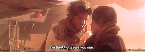 leiaorggana:  Return of the Jedi Deleted SceneHan Solo and Luke Skywalker on Tatooine.