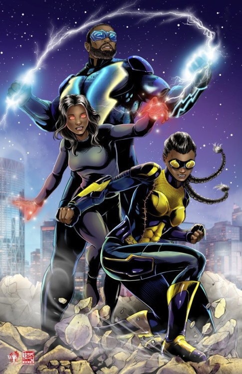 tyrinecarver:  Black Lightning © Tyrine Carver and Wil Woods of Musetap StudiosPower family! This show is awesome : D  I like the little departures from the usual CW recipe! Also super in love with Anissa; what fantastic representation. She rocks my