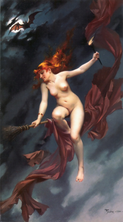 artesbw:“La sorcière allant au Sabbat”, por Luis Ricardo Falero, 1880.