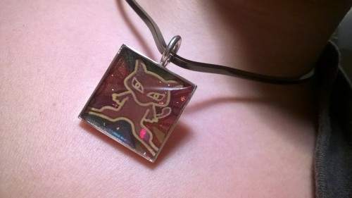 hiddenstashart: ancient Mew pendant - holographic Pokemon card, Ice Resin [click here for the Etsy l