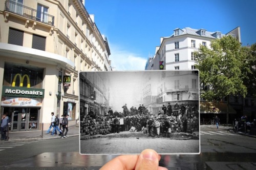 did-you-kno:  mymodernmet:Artist Fuses Vintage Photographs with Present-Day Paris to Make History Come AliveLOVE THIS. One of the coolest things I’ve ever seen!