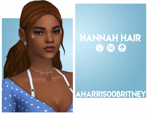 Hannah HairBGCNot Hat Compatible18 EA ColorsCustom Thumbnails for all filesTerms Of UseDOWNLOAD  |  