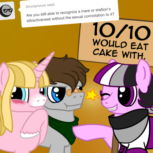 ask-acepony:  I’m Asexual not blind. Featured: Quest and GreybuttFuselight  xD