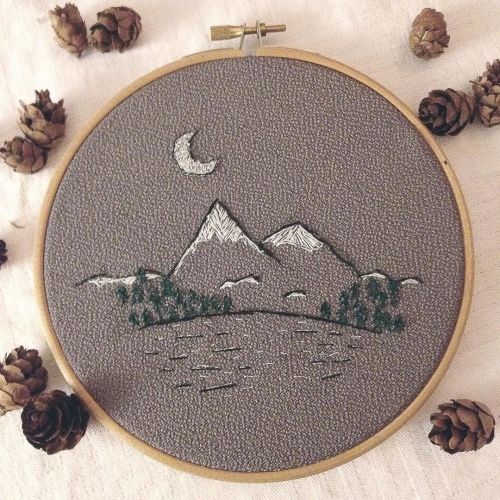 stitchingsanity:jasonswe:Made a little landscape embroidery for my stepdad’s birthday. Never embroid