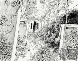 abandonedography:  Pencil on paper, 2013 - Jun Cen Original artwork for the animated short film Mutual Tunnels  