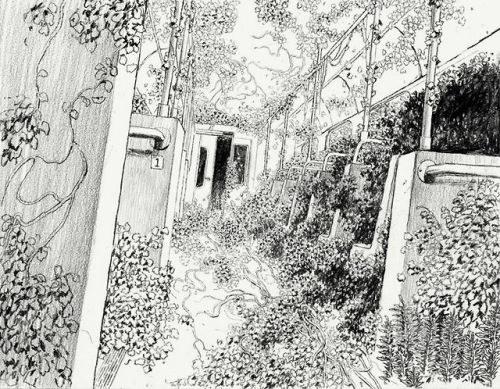 abandonedography:Pencil on paper, 2013 - Jun CenOriginal artwork for the animated short film Mu