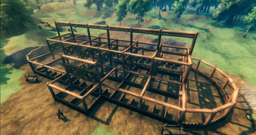 My biggest Valheim build to date - a meadhall. 12 units wide, 22 units long, 6 units high. Test buil