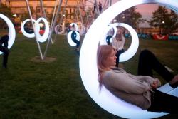 wetheurban:   DESIGN: Interactive Illuminating Swings Change Colors with Motion A series of circular glowing hammocks have changed Boston’s Lawn on D into a stunning luminescent park! Read More