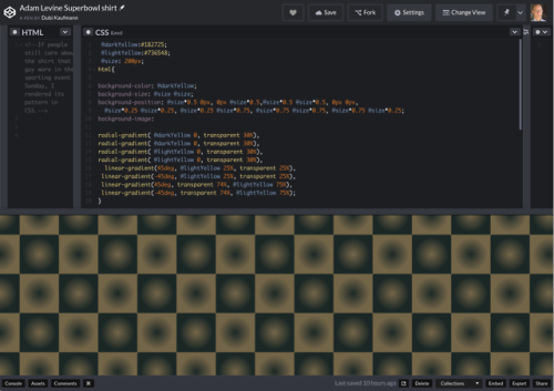 The pattern on Adam Levine’s Superbowl shirt rendered in CSS.codepen.io/Dubi_Kaufmann/