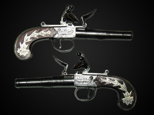 A pair of silver inlaid pocket pistols by Durs Egg of London, circa 1780.from The Curator’s Eye