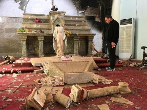 Desecrated St. Addai’s Church, Karemles, Iraq.The town was under ISIS rule between 2014-2016 w