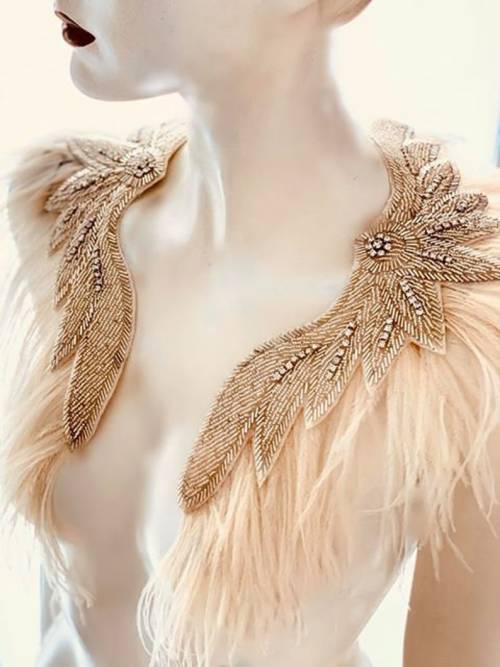 White Feather Shoulder Pieces by Miami Feathers (rhienstone)