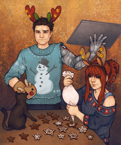 nocek:BuckyNat Secret Santa gift for @coffeebean87 &lt;3 hosted by awesome @fuckyeahbuckynatasha I just want to add that your prompt of baking Christmas cookies together was just pure fluff and I love you for it because I had a blast drawing it! I hope