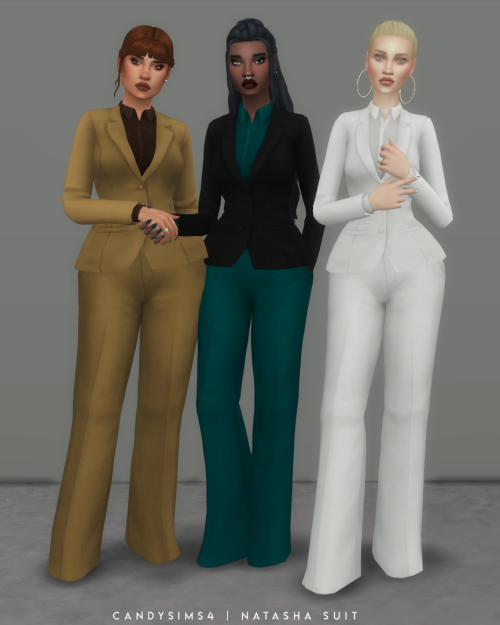 candysims4:NATASHA SUITA two piece outfit that comes with a blazer and pants matching colors.You can