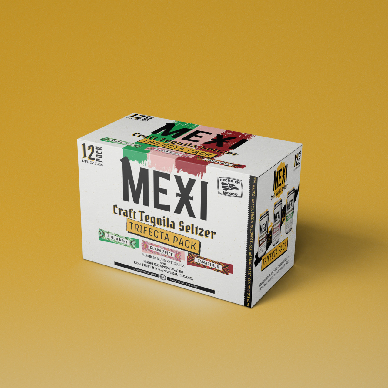 Packaging and label design for MEXI Craft Tequila Seltzer (For ‘Seltzer Revolutions’ © 2021)