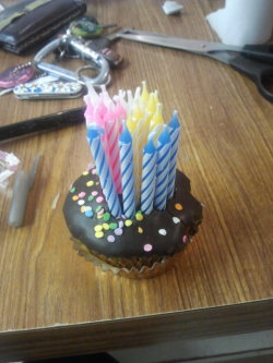 the-sarcastic-robot:  a-naive-british-love-affair:  Have you ever wondered what would happen if you lit a whole pack of birthday candles at once? Because I did  That is the most metal looking cupcake ever 