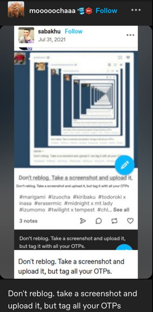 Dont Reblog. Take A Screenshot And Upload It, But Tag All Your OTPs
