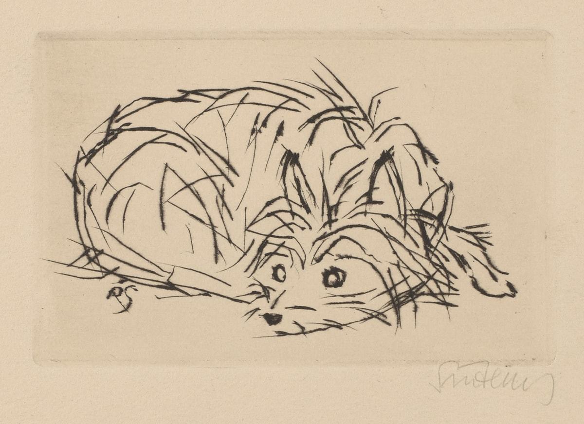 Renée Sintenis Dog (New Year's Greeting Card), mid-20th century, drypoint on paper, plate: 2 13/16 in x 4 3/8 in; sheet: 4 3