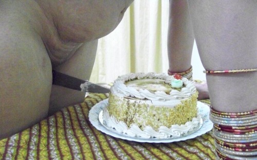 prythm:  This is how a Fuckmeat is allowed to cut cake on her birthday… Happy Birthday Nina Bhabhi…  Follow http://prythm.tumblr.com/ for more… KIK: Prythm