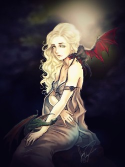 gameofthrones-fanart:  Stunningly Beautiful Digital Painting of Daenerys Stormborn by Aqua Furlong Check out: http://bit.ly/silver-dragon-necklace  beautiful