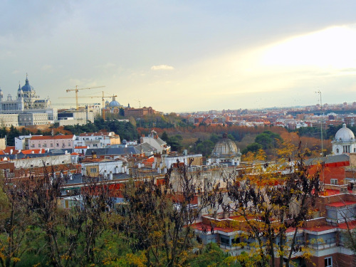 Amazing view of Madrid, Spain, from behind the Templo de Debod.