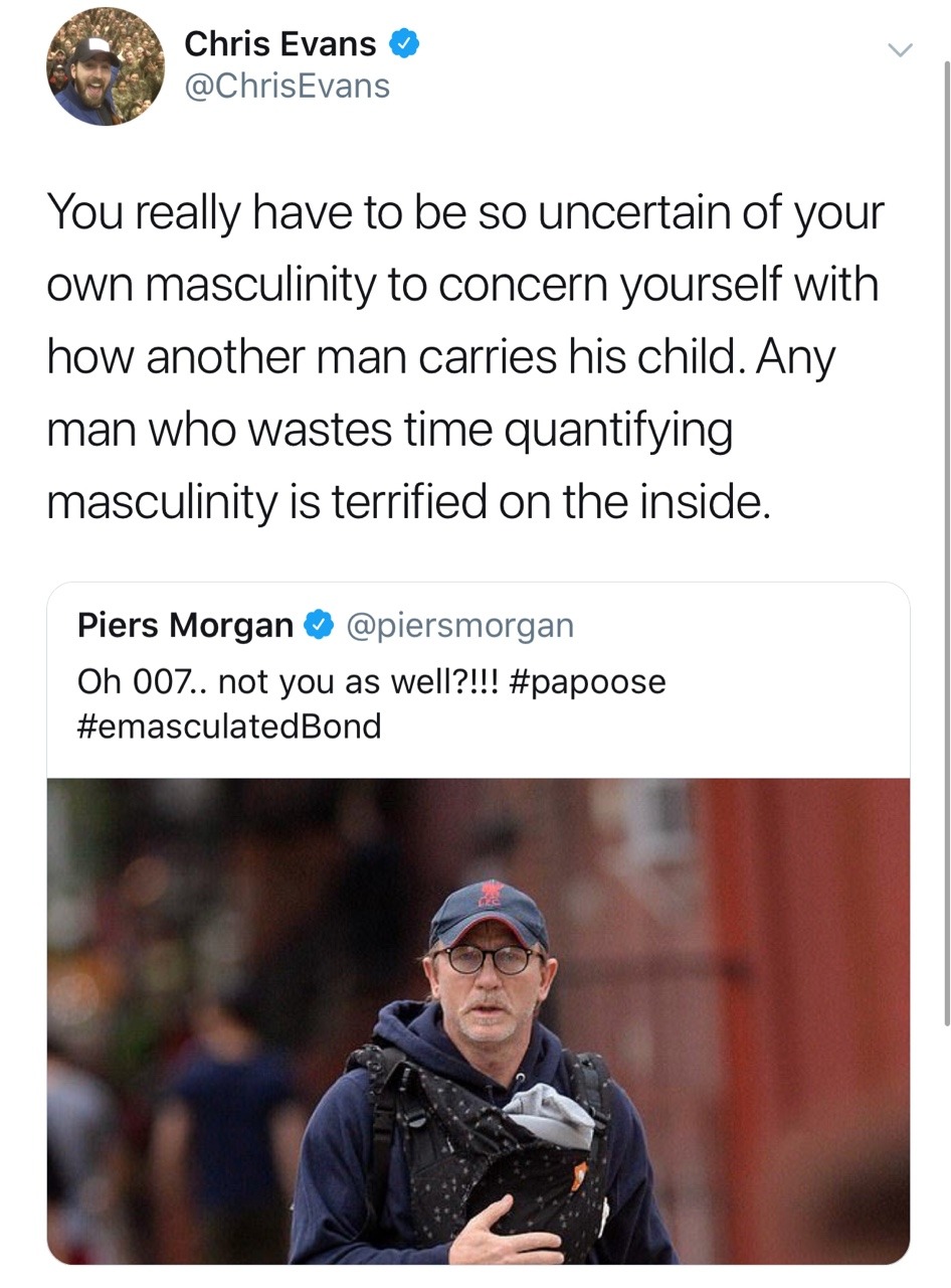yip-yip:  flower-lesbienne:  gunsandfireandshit:  casbean:   harryngtonewithyourshit:  beardedchrisevans:    Is Chris Evans Steve Rogers or is Steve Rogers Chris Evans?   good   “Fellas, is it gay to be a good father?”   Shout out to Harry Hill  
