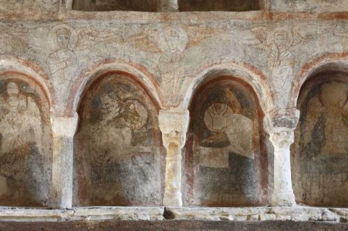 useless-catalanfacts:6th-8th century paintings on the stone altarpiece of Església de Sant Pere (Sai