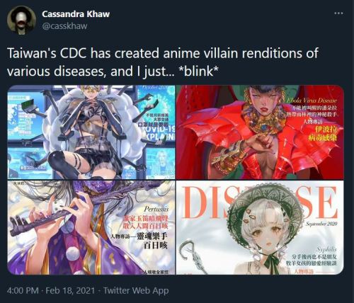 @casskhaw on Twitter: Taiwan&rsquo;s CDC has created anime villain renditions of various diseases, a