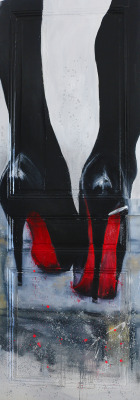 19-9x:   henry-hang4:  Louboutin  oil on wood and spray paint on the door /face A by Henry Hang  Paris   199x 