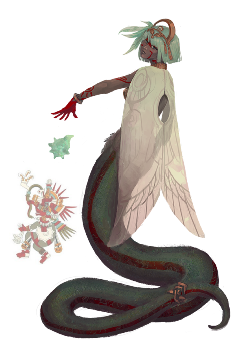 percichen: Character designs loosely based on Aztec gods: Quetzalcoatl –  god of life, wi