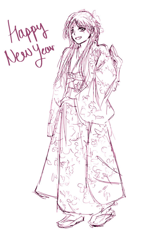 cantfindsushi:kouha in kimono sketch :P2014 was good, but hopefully 2015 will be better!…and 