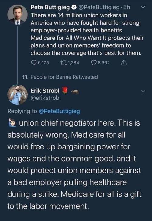 [ID: two tweets &ndash; one from Pete Buttigieg (@PeteButtigieg) and a reply from Erik Strobl (@