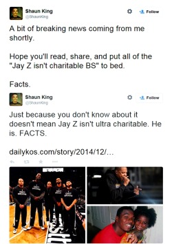 beyeveryday:  yivialo: Just because you don’t know about it doesn’t mean Jay Z isn’t ultra conscious and charitable  by Shaun King   Can everyone reblog this so people can finally shut up and stop making noise