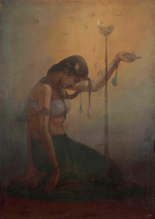 Flame of Love.c.1930.Oil on Canvas.106.7 x 76.2 cm.Art by Allah Bux.(1895-1978).