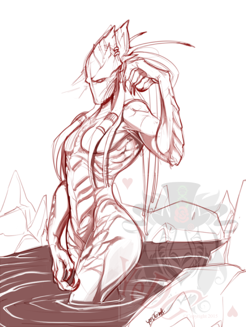 yedg:  aaaaa by awhile I wanted to make a female Tal’darim, but I not with the time to design armor/clothes, so…nakid, takin a bath, yay. a rough though, needs colors. Arashnul © @yedgart (mein) 