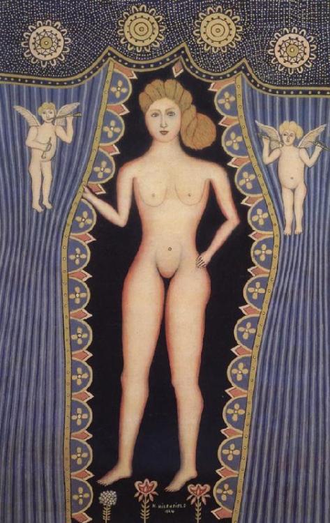 giovannigf: Morris Hirshfield Nude with Cupids, 1944  Oil on canvas  50 x 34 1/2″ So