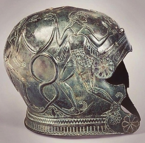 historyoftheancientworld:Bronze helmet, late 7th century BC, Greek, Cretan. The Metropolitan Museum 