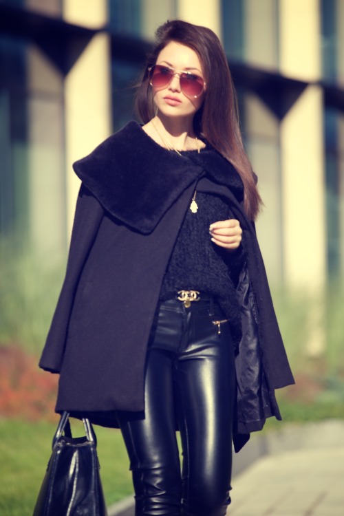 leatherstreetstyle: Back to Black via Porcelanna bit.ly/22CcdKvcape - Asossweater - C&amp