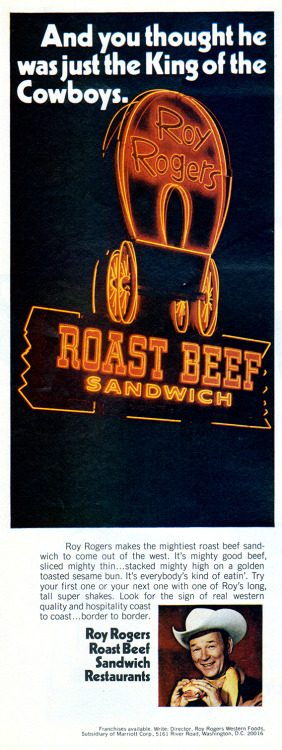 Roy Rogers Roast Beef Sandwich Restaurants - 1969