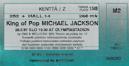 26/08/97 Michael Jackson’s HIStory tour takes place in Helsinki, Finland. 91,000 of the 96,000