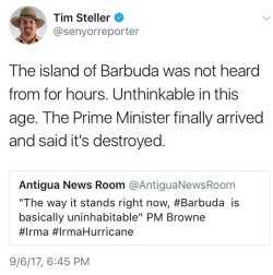 saxifraga-x-urbium: I don’t want to blog much about this because I like my Tumblr to be free of abject horror mostly but please do not forget about Barbuda and Antigua and keep an eye out for any news of what can be done to help, the people of those
