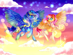 mylittleponyoficialg4:  Casual Flight : MLP fluttershy and Luna collab by =adoptaponyshadow 